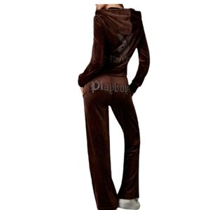 Playboy tracksuit hoodie+pants, warm brown, both fit M